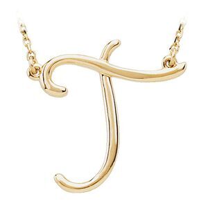 14k Yellow Gold, Olivia Collection, Medium Script Initial T Necklace